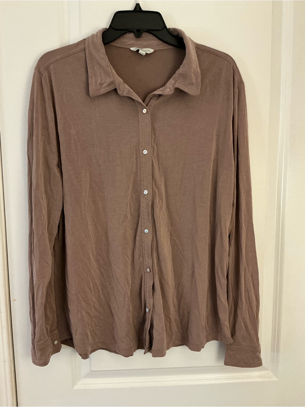 Lucky Brand Mauve Taupe Knit Button Down Shirt Size XL Long Sleeve Blouse